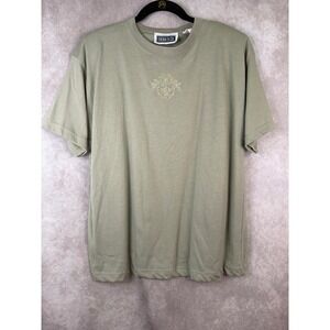 NWT VTG Erika & Co. T-Shirt Large Light Olive Embroidered Floral Crew Neck